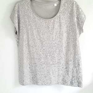 Chico's silver sequin top cotton blend